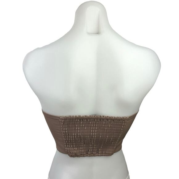 Zara Brown Faux Leather Sweetheart Neck Smocked Corset Bustier Crop Tube Top S - Picture 2 of 4